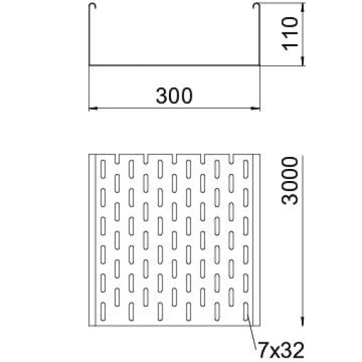 Caminho de cabos em chapa MKS perfurada 110x300x3000 Aço galvanizado pelo método Sendzimir zinco