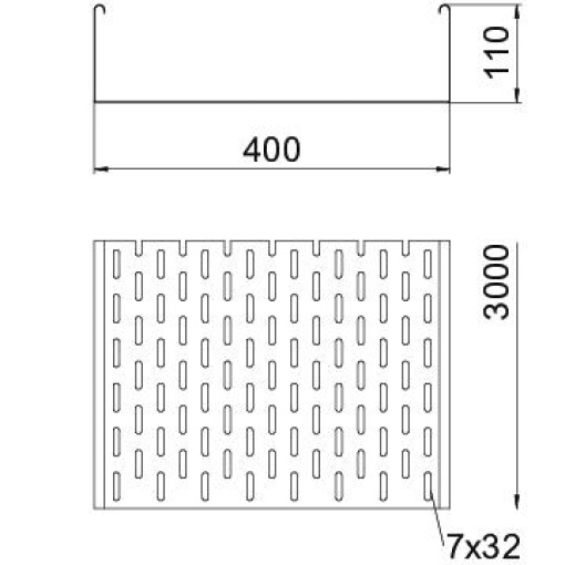 Caminho de cabos em chapa MKS perfurada 110x400x3000 Aço galvanizado pelo método Sendzimir zinco