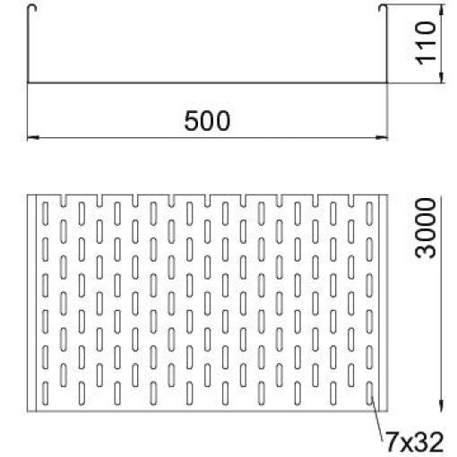 Caminho de cabos em chapa MKS perfurada 110x500x3000 Aço galvanizado pelo método Sendzimir zinco