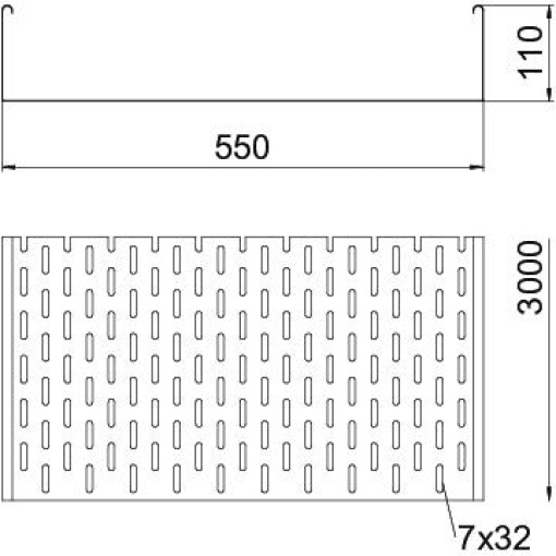 Caminho de cabos em chapa MKS perfurada 110x550x3000 Aço galvanizado pelo método Sendzimir zinco