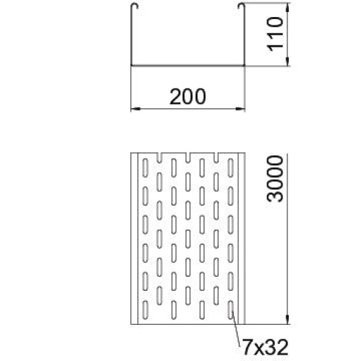 Caminho de cabos em chapa SKS perfurada 110x200x3000 Aço galvanizado pelo método Sendzimir zinco