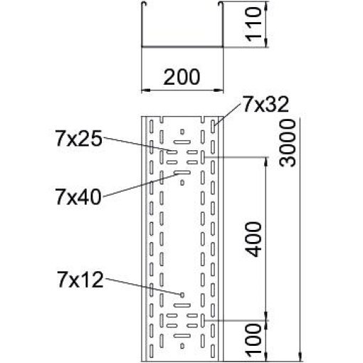 Caminho de cabos em chapa BKRS para passagens 110x200x3000 Aço galvanizado pelo método Sendzimir zinco