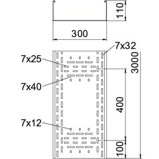 Caminho de cabos em chapa BKRS para passagens 110x300x3000 Aço galvanizado pelo método Sendzimir zinco