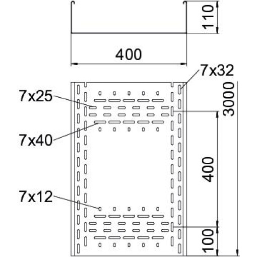 Caminho de cabos em chapa BKRS para passagens 110x400x3000 Aço galvanizado pelo método Sendzimir zinco