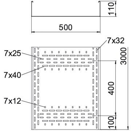 Caminho de cabos em chapa BKRS para passagens 110x500x3000 Aço galvanizado pelo método Sendzimir zinco