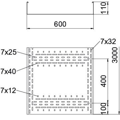 Caminho de cabos em chapa BKRS para passagens 110x600x3000 Aço galvanizado pelo método Sendzimir zinco