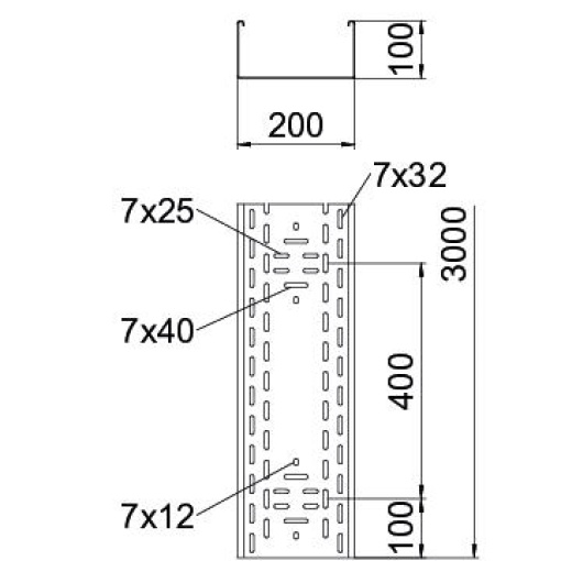 Caminho de cabos em chapa BKRS para passagens 100x200x3000 Aço galvanizado pelo método Sendzimir zinco