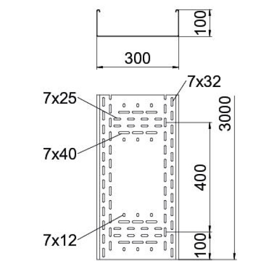 Caminho de cabos em chapa BKRS para passagens 100x300x3000 Aço galvanizado pelo método Sendzimir zinco
