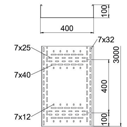 Caminho de cabos em chapa BKRS para passagens 100x400x3000 Aço galvanizado pelo método Sendzimir zinco