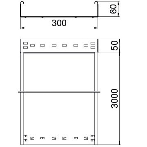 Caminho de cabos chapa MKSMU não perfurado,união de encaixe 60x300x3050 Aço PES135 - Poliéster preto RAL 9005
