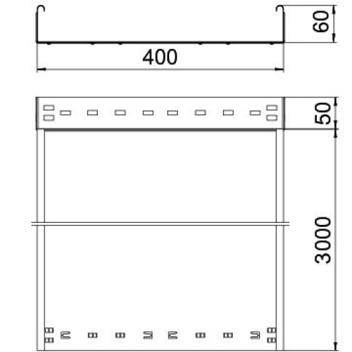 Caminho de cabos chapa MKSMU não perfurado,união de encaixe 60x400x3050 Aço PES135 - Poliéster preto RAL 9005