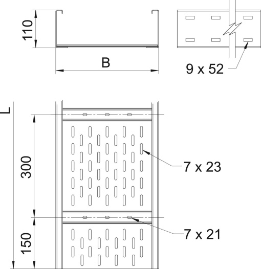 C. cabos em chapa grandes vãos perfurado, fundo acanalado 110x300x6000 Aço galvanizado pelo método Sendzimir