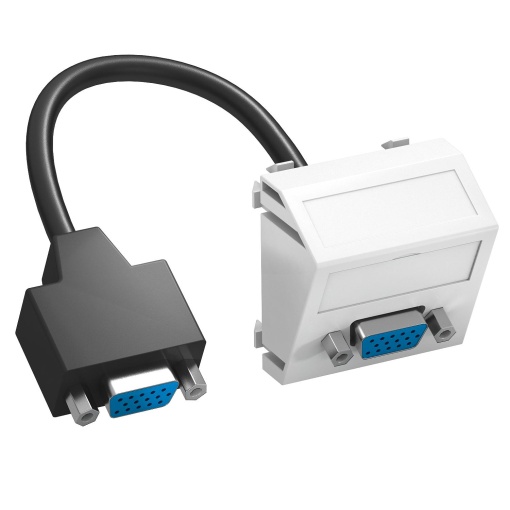 Suporte multimédia VGA com cabo, fêmea-fêmea 45x45mm Policarbonato branco puro RAL 9010