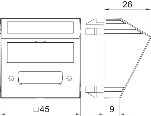 Suporte multimédia DVI sem fichatomada 45x45mm Policarbonato alumínio lacado