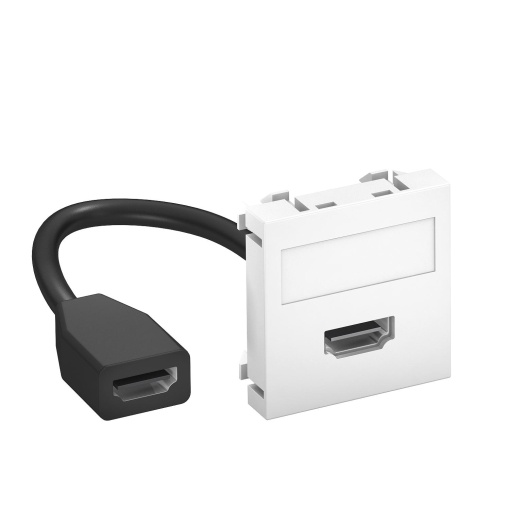 Suporte multimédia HDMI com cabo, fêmea-fêmea 45x45mm Policarbonato branco puro RAL 9010
