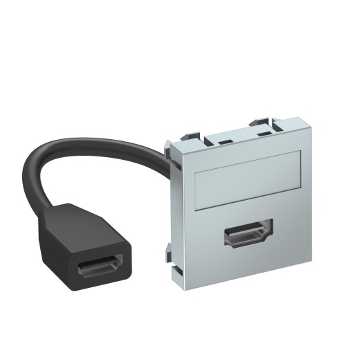 Suporte multimédia HDMI com cabo, fêmea-fêmea 45x45mm Policarbonato alumínio lacado