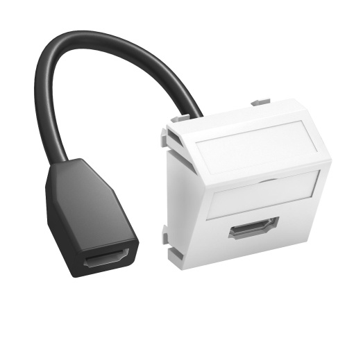 Suporte multimédia HDMI com cabo, fêmea-fêmea 45x45mm Policarbonato branco puro RAL 9010