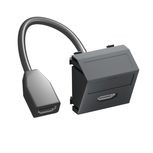 Suporte multimédia HDMI com cabo, fêmea-fêmea 45x45mm Policarbonato cinzento antracite RAL 7021