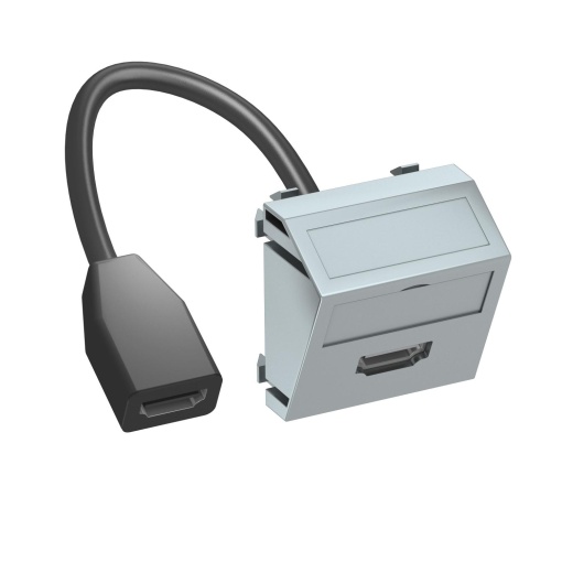 Suporte multimédia HDMI com cabo, fêmea-fêmea 45x45mm Policarbonato alumínio lacado