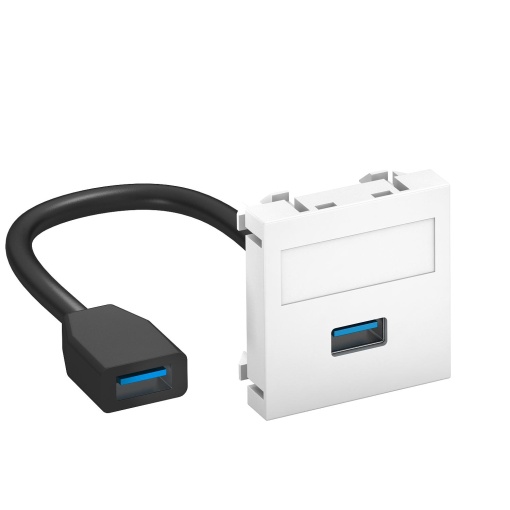 Suporte multimédia USB 3.0 A-A com cabo, fêmea-fêmea 45x45mm Policarbonato branco puro RAL 9010
