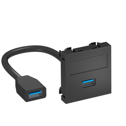 Suporte multimédia USB 3.0 A-A com cabo, fêmea-fêmea 45x45mm Policarbonato cinzento antracite RAL 7021