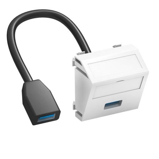 Suporte multimédia USB 3.0 A-A com cabo, fêmea-fêmea 45x45mm Policarbonato branco puro RAL 9010