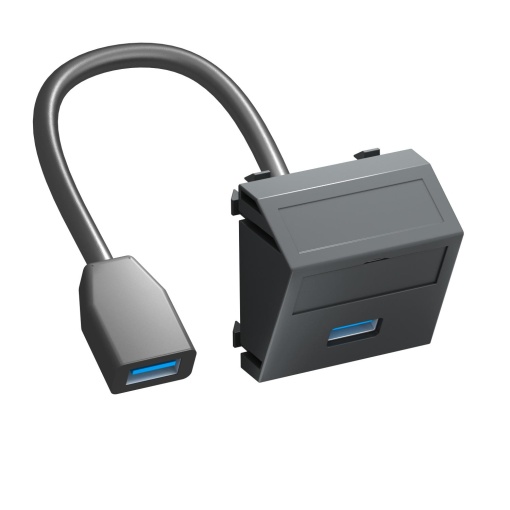 Suporte multimédia USB 3.0 A-A com cabo, fêmea-fêmea 45x45mm Policarbonato cinzento antracite RAL 7021