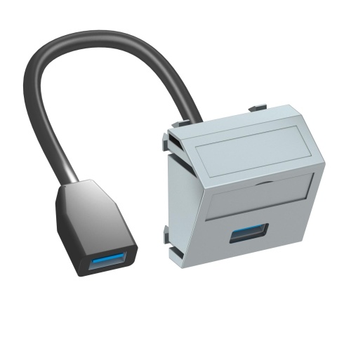 Suporte multimédia USB 3.0 A-A com cabo, fêmea-fêmea 45x45mm Policarbonato alumínio lacado