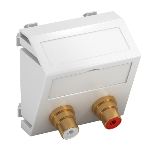 Suporte multimédia RCA áudio 2x Tomada com ligação soldada 45x45mm Policarbonato branco puro RAL 9010