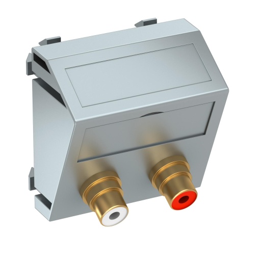 Suporte multimédia RCA áudio 2x Tomada com ligação soldada 45x45mm Policarbonato alumínio lacado