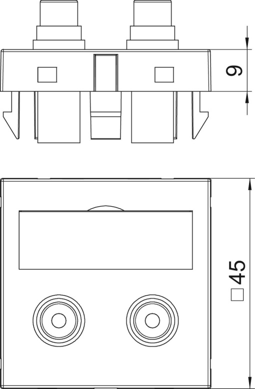 Suporte multimédia RCA áudio 2x Ficha, fêmea-fêmea 45x45mm Policarbonato branco puro RAL 9010