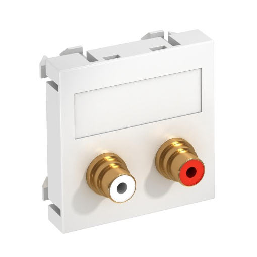 Suporte multimédia RCA áudio 2x Ficha, fêmea-fêmea 45x45mm Policarbonato branco puro RAL 9010