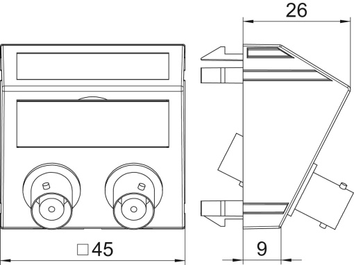 Suporte multimédia BNC áudio 2x Ficha, fêmea-fêmea 45x45mm Policarbonato alumínio lacado