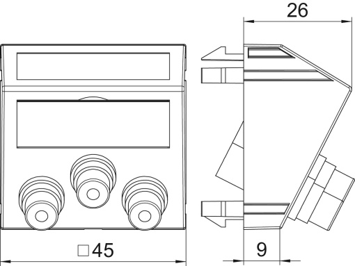 Suporte multimédia vídeo total 3x Ficha, fêmea-fêmea 45x45mm Policarbonato cinzento antracite RAL 7021