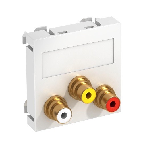 Suporte multimédia ÁudioVídeo 3x Tomada com ligação soldada 45x45mm Policarbonato branco puro RAL 9010