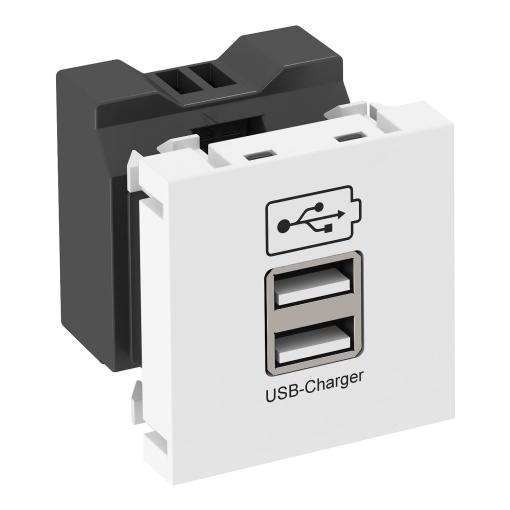 Carregador USB com corrente de 2,1 A 45x45mm Policarbonato branco puro RAL 9010