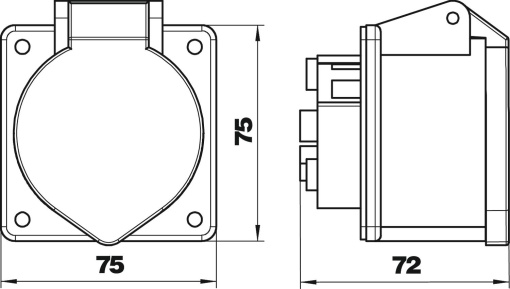 Tomada 3 polos NPE 400 V 16 A 75x75x72