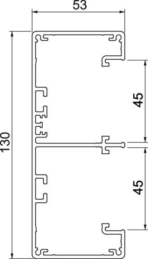 Calha técnica Rapid 45, 2 vias, alumínio 53x130x2000 Alumínio branco puro RAL 9010