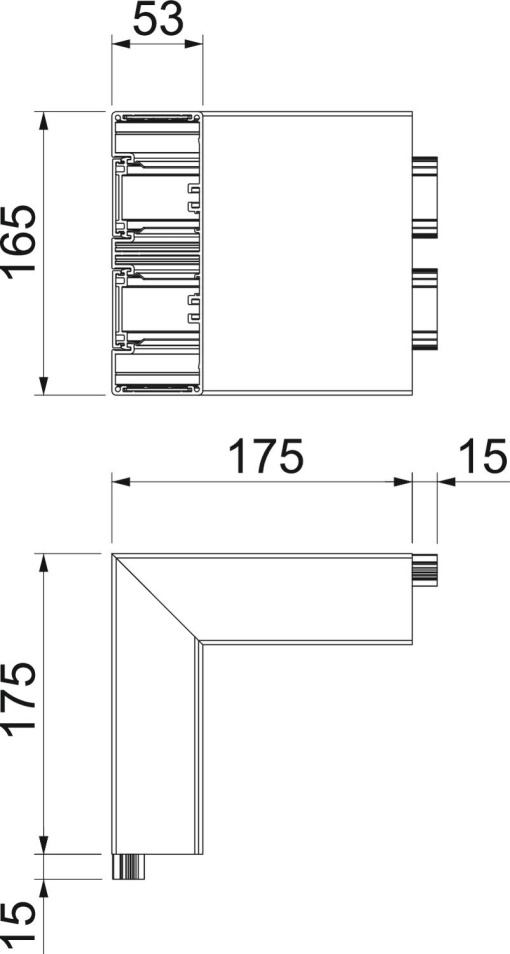 Ângulo externo Alumínio, rígido 53x165x175 Alumínio branco puro RAL 9010