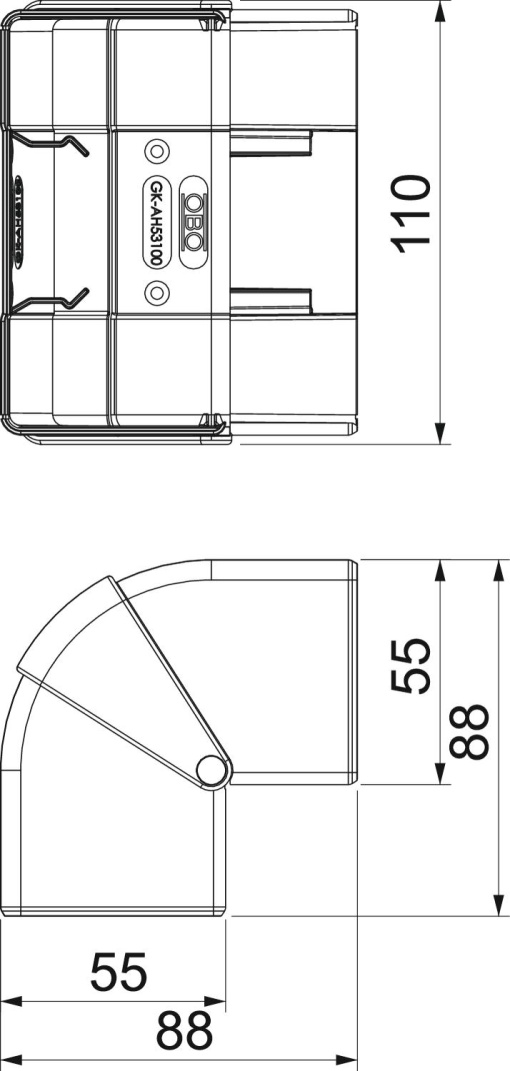Ângulo externo variável 110x88x88 Policarbonatoacrilonitrila-butadieno-estireno branco puro RAL 9010