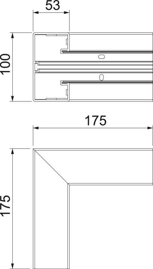 Ângulo interno rígido 175x175x100 Policloreto de vinilo cinzento claro RAL 7035