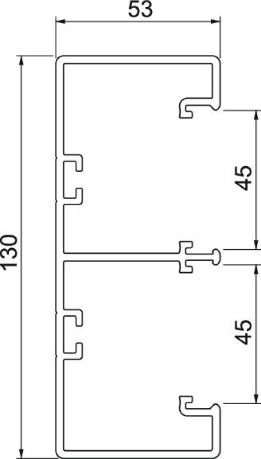 Calha técnica Rapid 45, 2 vias 53x130x2000 Policloreto de vinilo branco puro RAL 9010