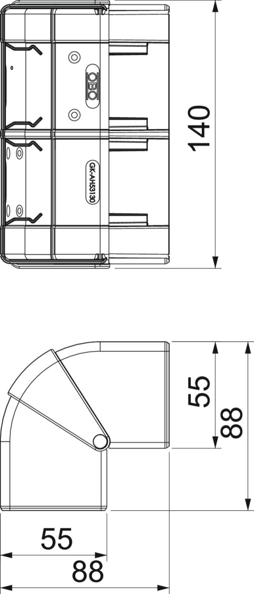 Ângulo externo variável 140x88x88 Policarbonatoacrilonitrila-butadieno-estireno branco puro RAL 9010