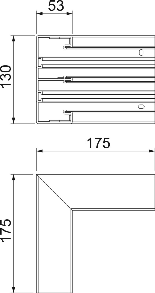 Ângulo interno rígido 175x175x130 Policloreto de vinilo cinzento claro RAL 7035