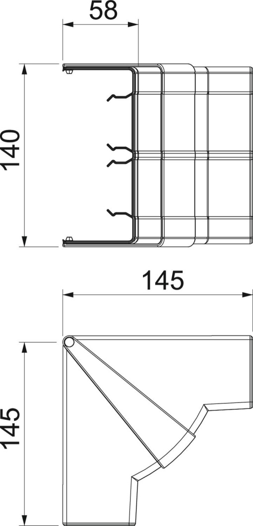 Ângulo interno variável 140x145x145 Policarbonatoacrilonitrila-butadieno-estireno branco puro RAL 9010