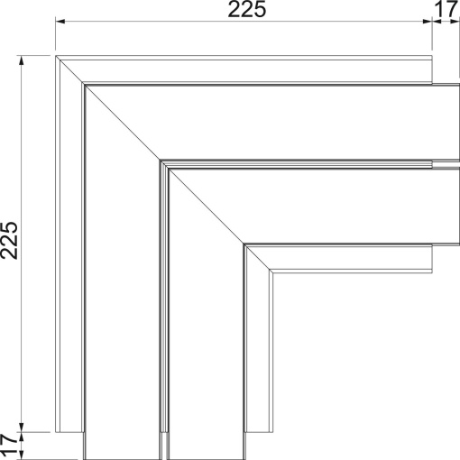 Ângulo plano rígido 200x200x130 Policloreto de vinilo branco puro RAL 9010