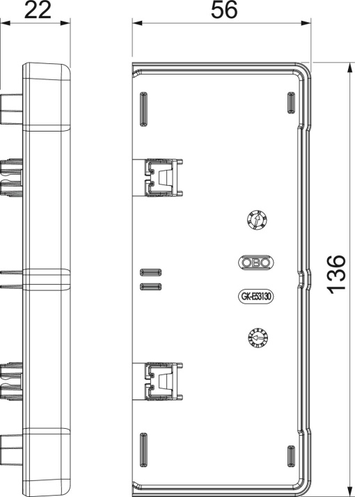 Topo para Rapid 45 130 136x56x22 Policarbonatoacrilonitrila-butadieno-estireno branco puro RAL 9010
