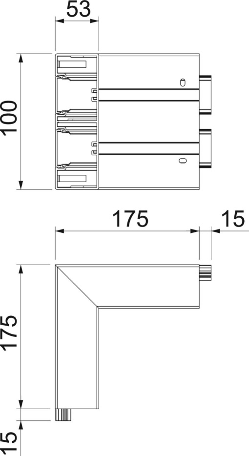 Ângulo externo rígido 190x190x165 Policloreto de vinilo cinzento claro RAL 7035