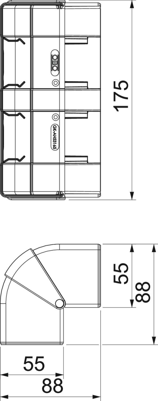 Ângulo externo variável 175x88x88 Policarbonatoacrilonitrila-butadieno-estireno cinzento claro RAL 7035