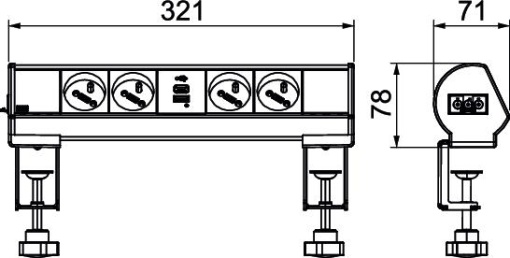 Deskbox com patilha de fixação 325x71x78 Alumínio anodizado alumínio